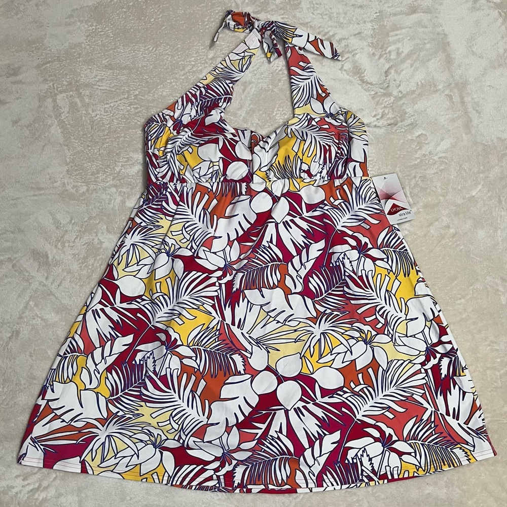 Lands' End Multi-Palm Floral Halter Neck Swim Dress - Size L 14 - 16 - Picture 5 of 14